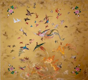 Jim Denney A CONGRESS OF BIRDS - 2024 - 54 X 60 inches - oil on panel