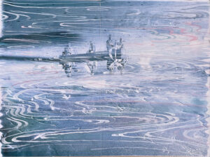 Heide Fasnacht 05. Echo River (Slip Stream) 2023 18” x 24” Mixed Media on Wood Panel