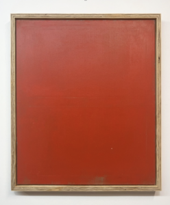 Kase Painting (P2), 2023 Latex, spray paint, graffiti remover, collage on canvas in reclaimed plywood frame. 29” x 25”