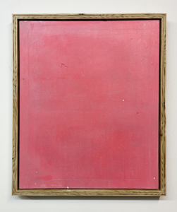 Kase Painting (P9), 2023 Latex, spray paint, graffiti remover, collage on canvas in reclaimed plywood frame. 26” x 22”