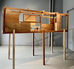 In These Times, 2022 Wood, plexiglass, glass, screen 97″ x 69″ x 44″