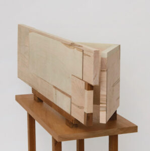 Facade, with pedestal 2019 maple, holly, walnut, Sapele with pedestal 30 3/4″ x 31 1/4″ x 10 3/4″