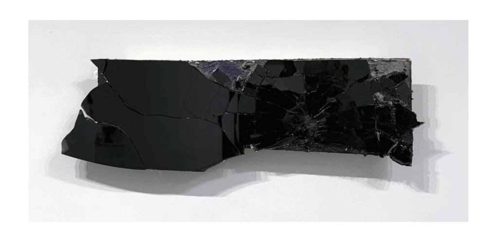 Michael David Study for Be Aware of Symmetry (For Edward Albee), 2022- 2025 Mirrored glass, silicone, and diamond dust on wooden panels 20” x 8” x 2” in