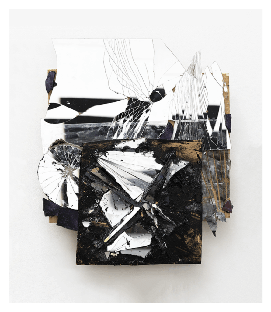 Michael David Punk Stella, 2025 Mirrored glass, silicone, resin, copper, and acrylic on wooden panels, 24 x 22 x 3 in