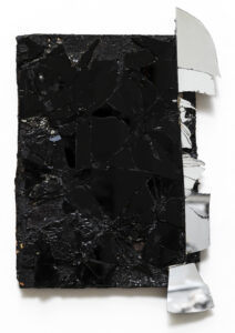 Michael David The Asp, 2025 Mirrored glass, silicone and resin on wooden panels 24 x 16 x 2 in