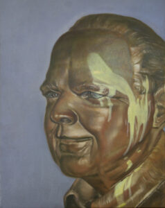 Viktor Witkowski, Defaced Rush Limbaugh Bust, 19" x 15", oil on canvas, 2012 When far-right agitator Rush Limbaugh (1951-2021) received a bust in his honor which was installed in the state Capitol’s Hall of Famous Missourians, I decided to make a painting in response. I imagined what his bust would look like if it had been defaced with an unknown substance that could have been paint or ice cream.