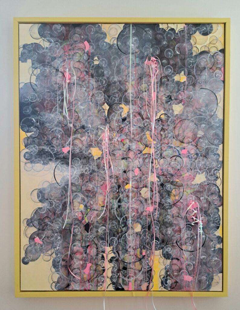 Michael Rodriguez They/Them/Us 2023 38x50" acrylic and ribbon on wood