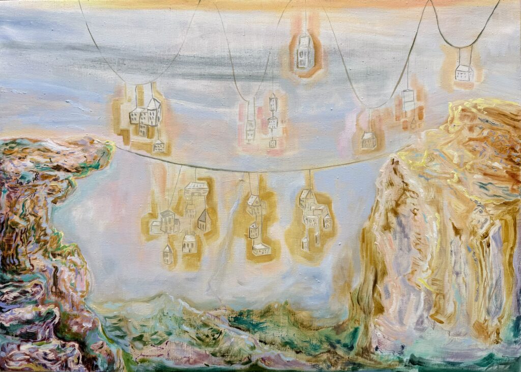 Donna Moylan Houses from Heaven 2018-2025 oil on canvas 20” x 27”
