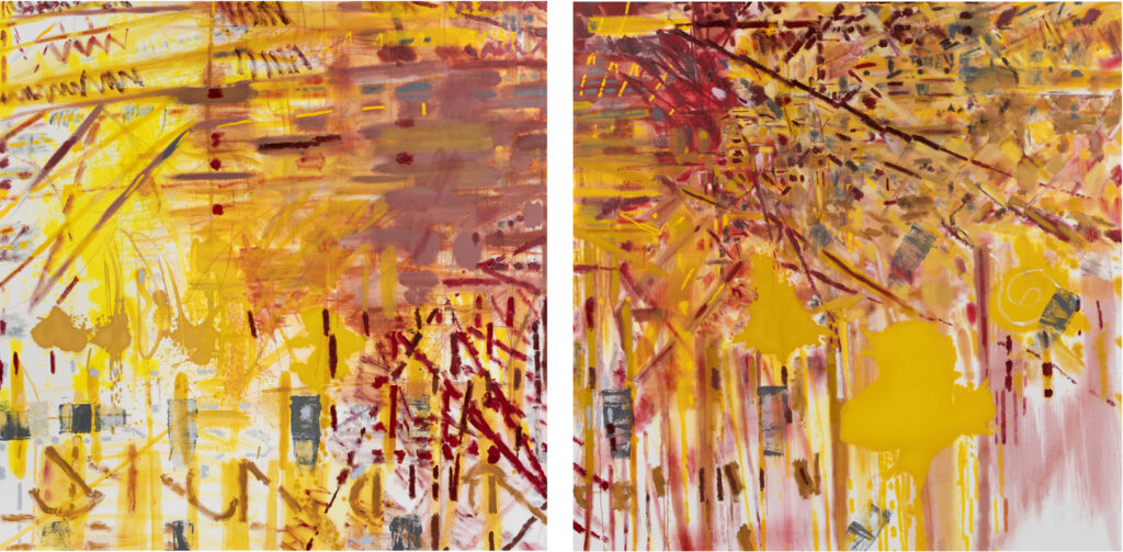 Kylie Heidenheimer, "Canopy, diptych", 2024, oil on canvas, 66 x 132 inches